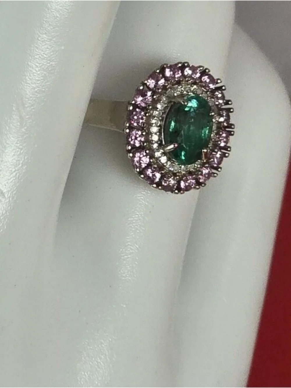 925 Sterling Silver Ring 6.5 with Natural Emerald, Sapphires & Diamonds